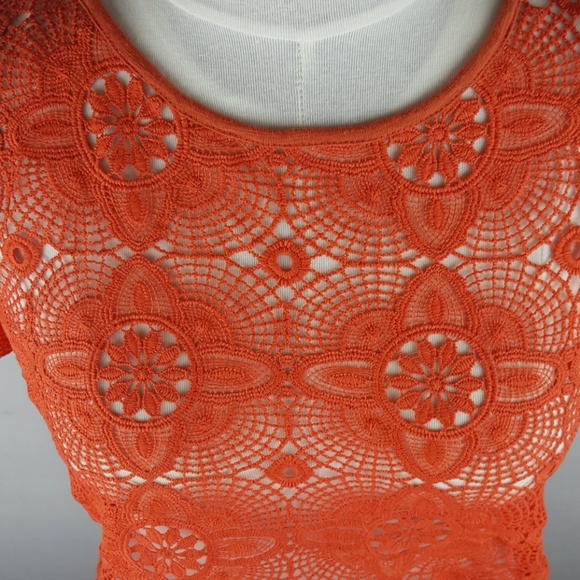 Orange Sheer Lace Knit Top - Picture 2 of 4